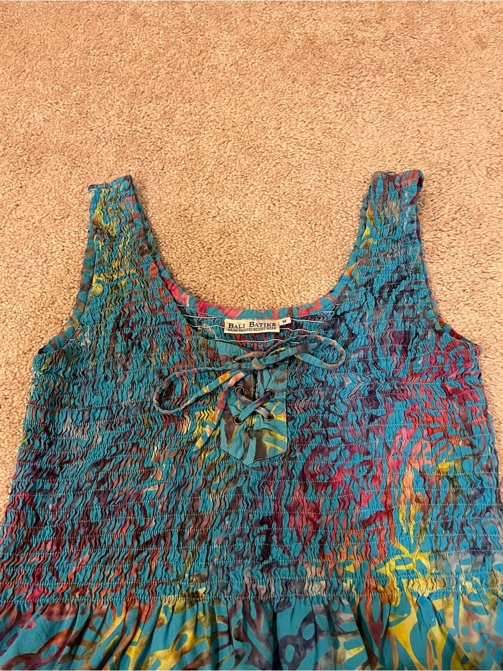Bali Batiks Hand Painted Resort Wear Lace-Up Smocked Maxi Dress - Picture 6 of 11